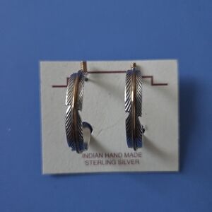 Navajo Sterling Silver/12K G.F Feather Hoop Earrings Signed Hallmark